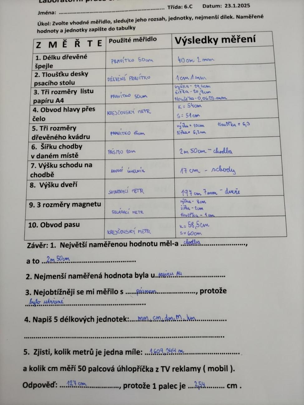 Fyzika 6. ročník - praktická měření délky 